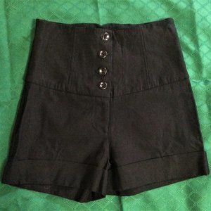 Black High-Waisted Button Front Shorts